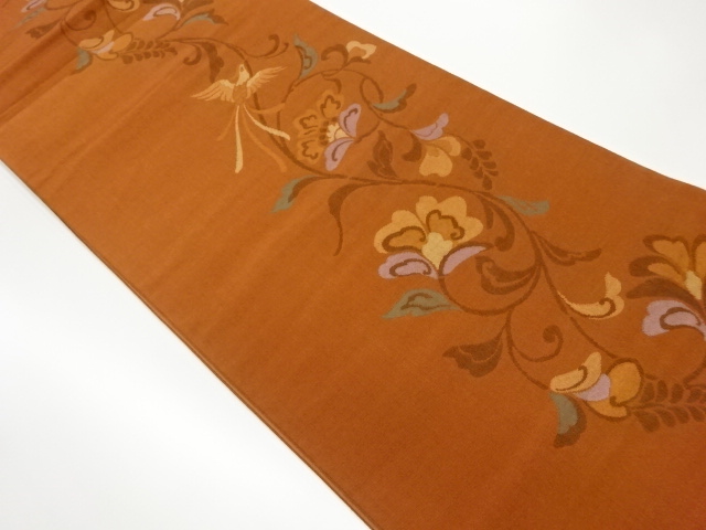 JAPANESE KIMONO / VINTAGE FUKURO OBI / WOVEN FLOWER ARABESQUE & PHOENIX